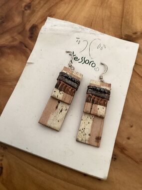 $73 Tessoro Jewelry Birch Bark earrings USA made Sterling Silver Artisan